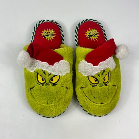 The Grinch Dr. Seuss Women’s Slippers S 5-6 Faux Fur Green Santa Holiday Shoes - Picture 1 of 11